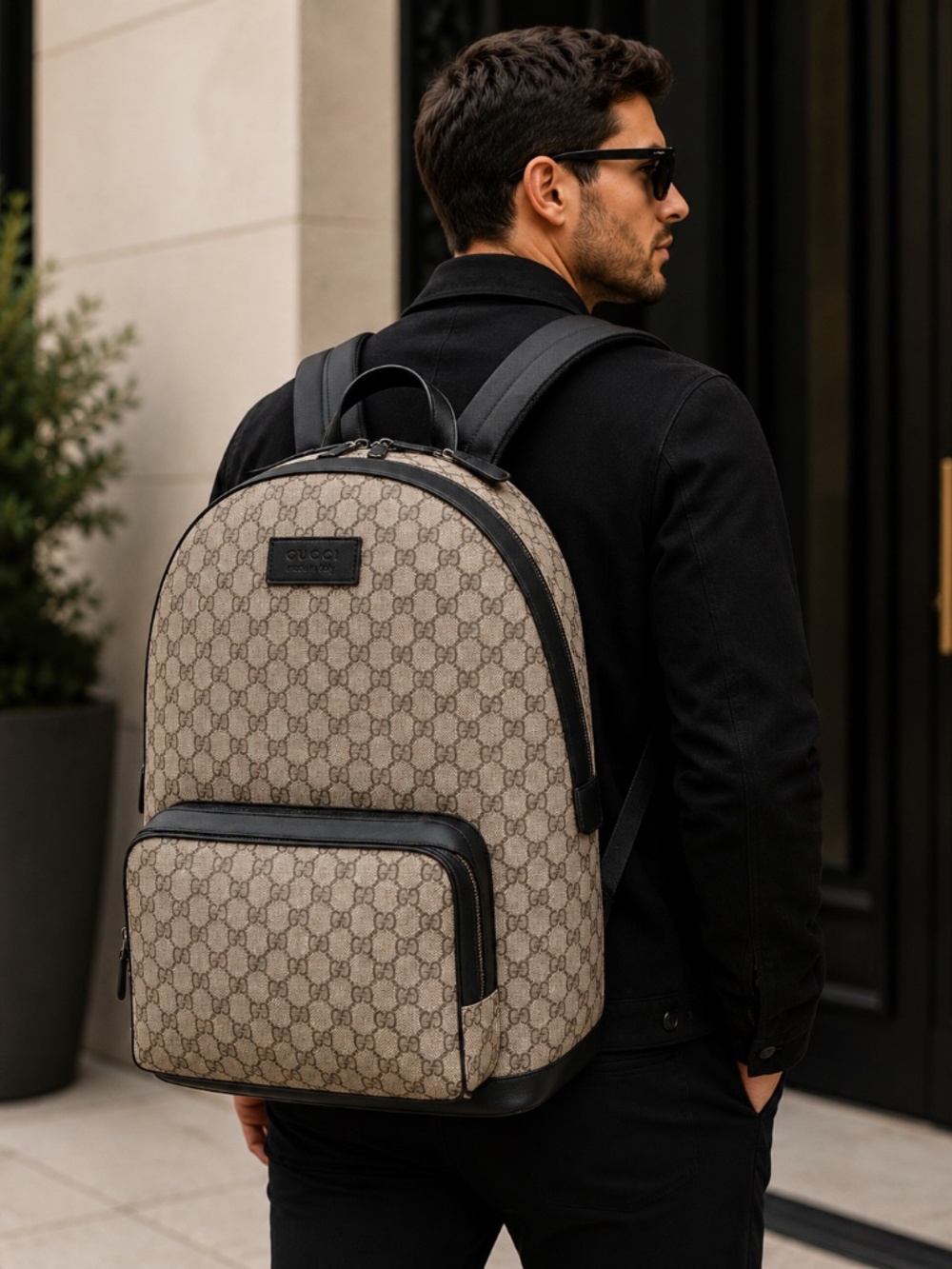 Gucci GG MONOGRAM COATED CANVAS GM BACKPACK